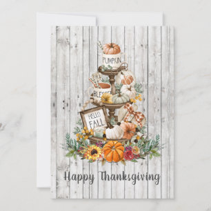 Carte Bon thanksgiving Citrouille d'automne en bois rust