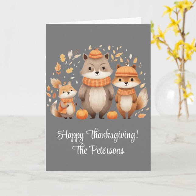 Carte Bon thanksgiving Citrouille de la famille Fox (Fleur jaune)