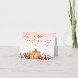 Carte Bon thanksgiving Citrouille et fleurs aquarelle