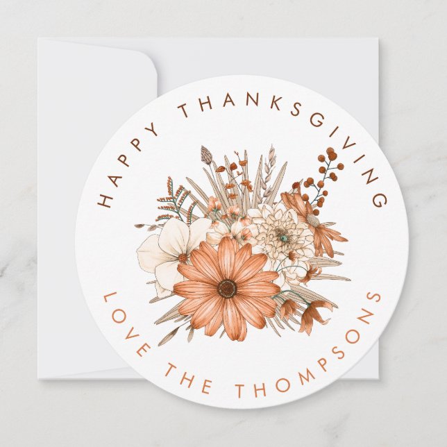Carte Bon thanksgiving de fleurs de feuillage couleur au (Devant)