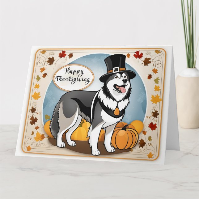 Carte Bon thanksgiving de pèlerins de chiens malamuts de (Devant)