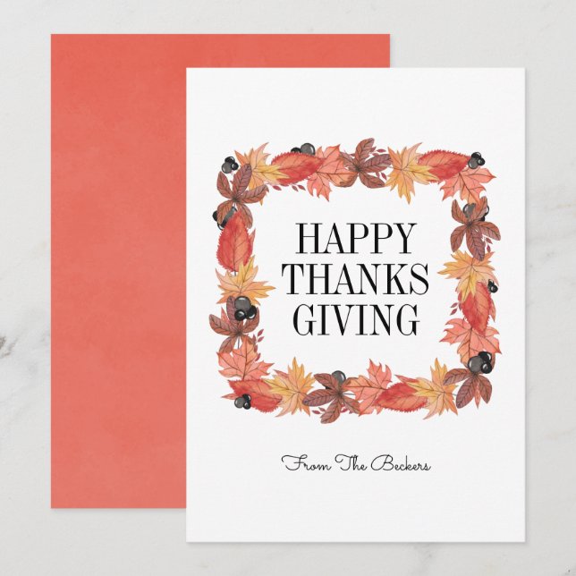 Carte Bon thanksgiving Feuilles Automne (Devant / Derrière)