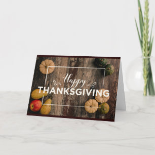 Carte Bon thanksgiving Gourds sur bois rustique