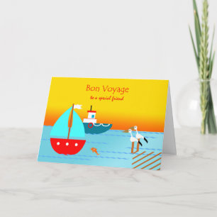 Carte Bon voyage à l'ami, Bateaux, Pélicans, Coucher de 