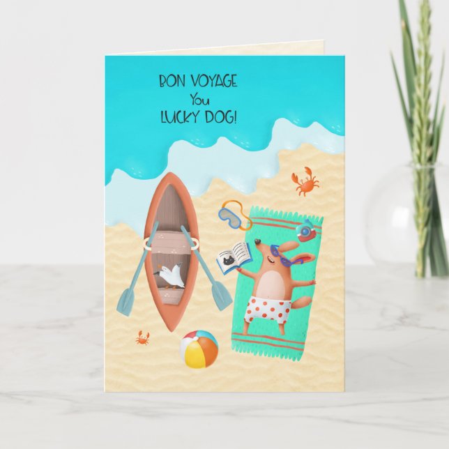 Carte Bon voyage Chance Dog bronzer sur la plage (Devant)