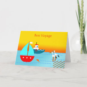 Carte Bon Voyage, Pélicans, Bateaux et Coucher de soleil