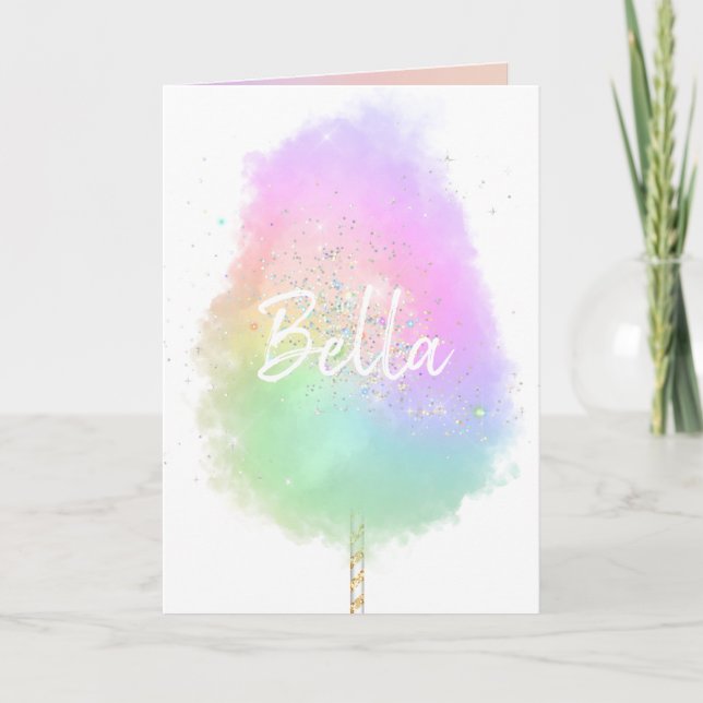Carte Bonbon de coton parties scintillant arc-en-ciel mi (Devant)