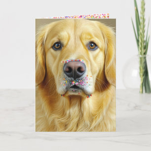 Carte Bonbons d'anniversaire saupoudré sur un Golden Ret