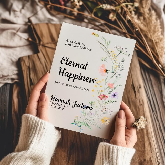 Carte Bonheur éternel Baptême JW avec fleurs de printemp (Créateur téléchargé)