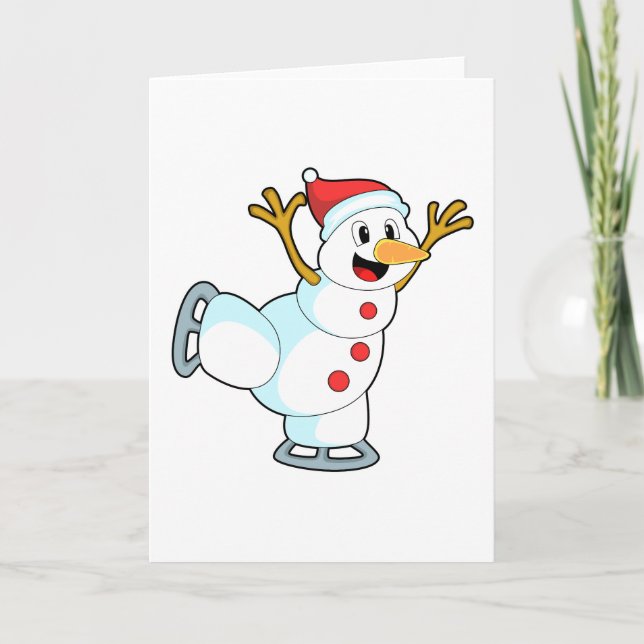 Carte Bonhomme de neige au Patin à glace avec Patins à g (Devant)