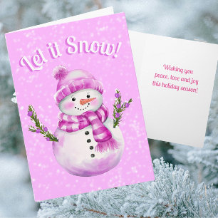 Carte Bonhomme de neige blanc rose neigeux personnalisé