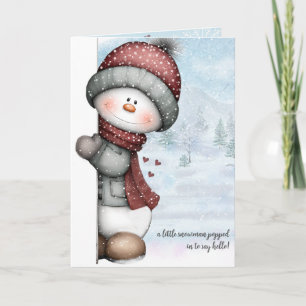 Carte Bonhomme de neige curieux qui pense à vous Câlins
