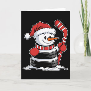 Carte Bonhomme de neige de hockey sur glace drôle chapea