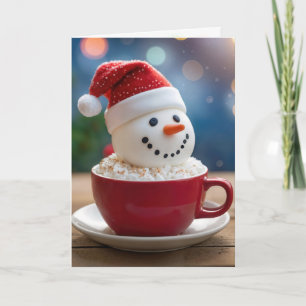 Carte Bonhomme de neige de Noël dans un chocolat chaud