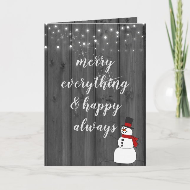 Carte bonhomme de neige de Noël en bois noir (Devant)
