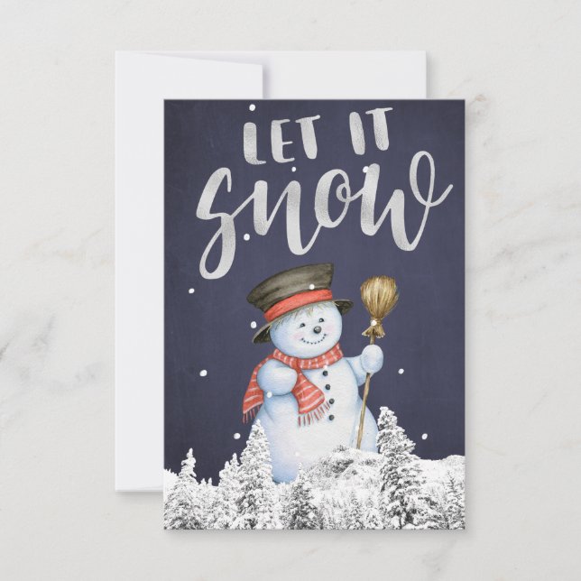 Carte Bonhomme de neige drôle | Typographie argentée Let (Devant)