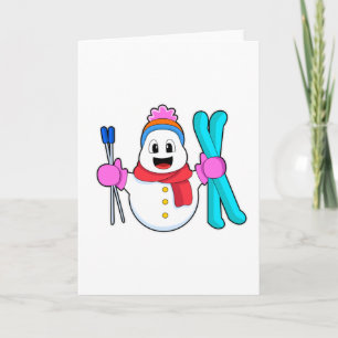 Carte Bonhomme de neige en skieur avec ski