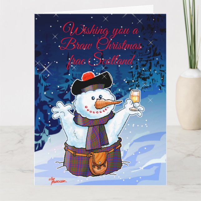 Carte Bonhomme de neige festif écossais (Devant)