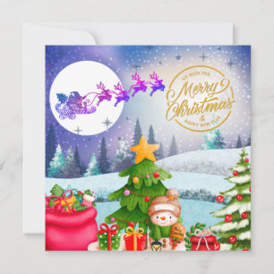 Carte Bonhomme de neige Joyeux Noël Arbre Cadeau & Bonne