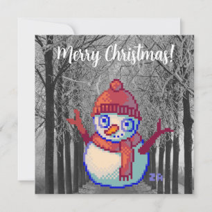 Carte Bonhomme de neige, Joyeux Noël pixelart, Pixel Art
