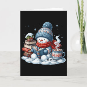 Carte Bonhomme de neige lisant des livres amateurs bibli