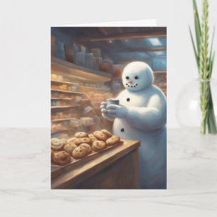 Carte Bonhomme de neige Noël biscuits et cacao salutatio