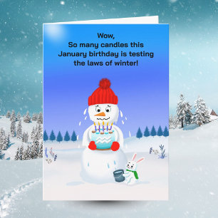 Carte Bonhomme de neige qui fond, anniversaire de janvie