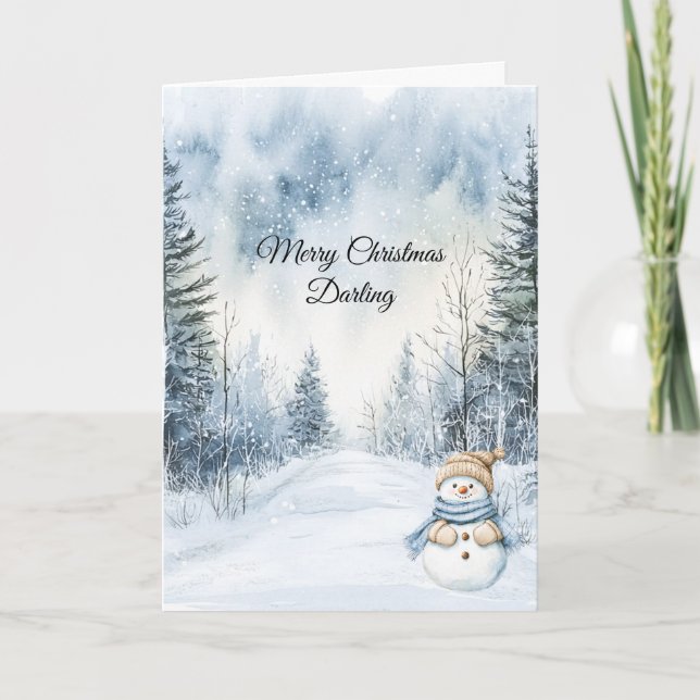 Carte Bonhomme de neige Sapins de Noël   (Devant)