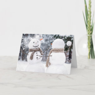 Carte Bonhommes de neige de Noël en bataille de boules d