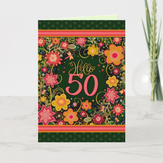 Carte Bonjour 50 Plutôt Floral Amusants Anniversaire Ins (Devant)