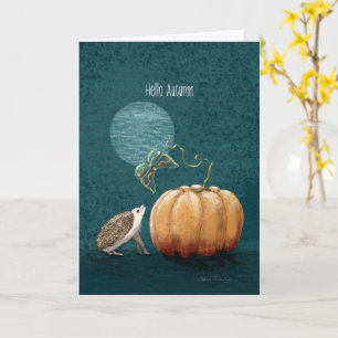Carte bonjour automne hedgehog moth citrouille