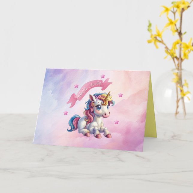 Carte Bonjour Bébé Licorne Conception (Fleur jaune)
