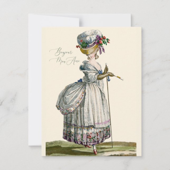 Carte Bonjour Bonjour Marie Antoinette Fashion Salutatio (Devant)