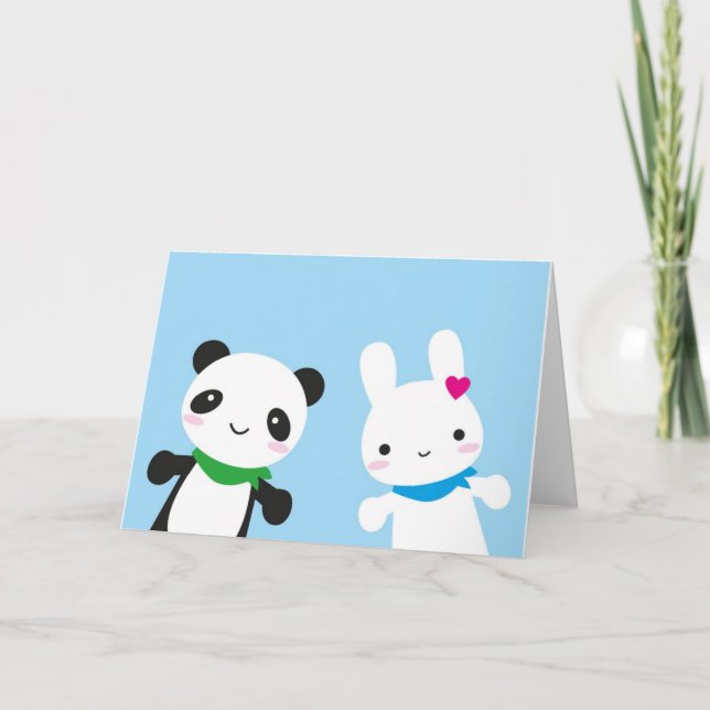 Carte Bonjour Bunny et Panda (Devant)