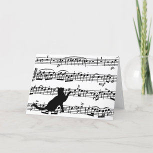 Carte Bonjour chat noir sur la musique