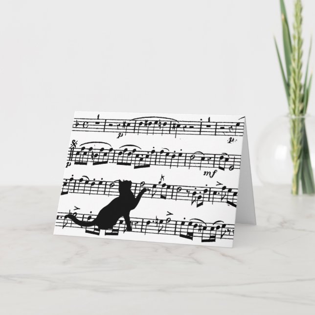 Carte Bonjour chat noir sur la musique (Devant)