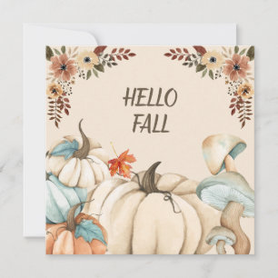 Carte Bonjour Citrouilles et fleurs d'aquarelle d'automn