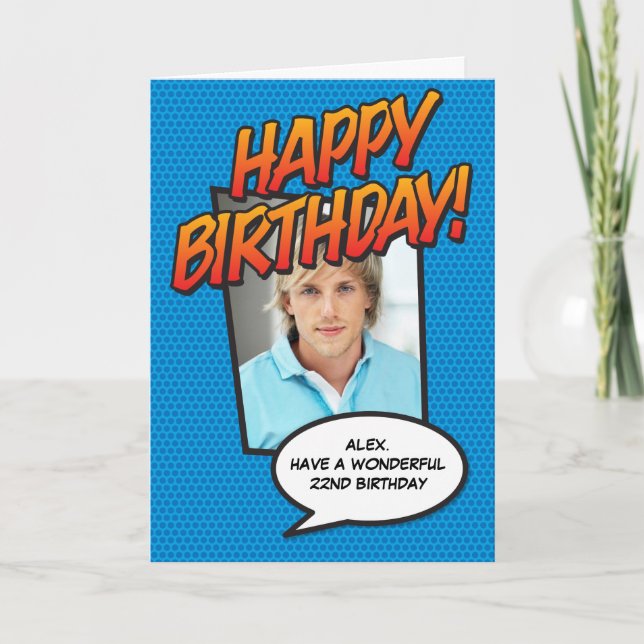Carte BONJOUR D'ANNIVERSAIRE Bande dessinée Pop Art Phot (Devant)