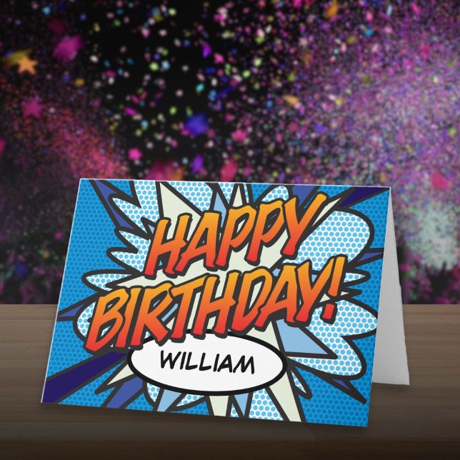 Carte BONJOUR D'ANNIVERSAIRE BD Pop Art (HAPPY BIRTHDAY Comic Book Pop Art Card)