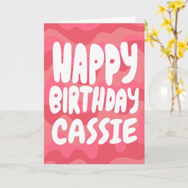 Carte BONJOUR D'ANNIVERSAIRE Colorée Bight Pink Stripes  (Fleur jaune)