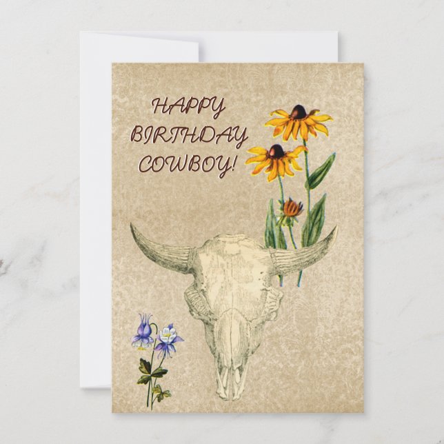 CARTE BONJOUR D'ANNIVERSAIRE COWBOY OLD WEST SKULL CARD (Devant)