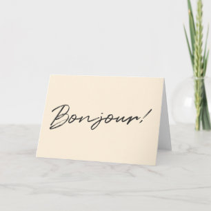 Carte Bonjour !   Design moderne Crème de script Ivory F