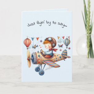 Carte Bonjour Enfant de l'Amitié Avion Fantaisiste en Vo