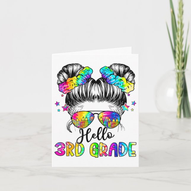 Carte Bonjour Fille de 3e année Chignon Cheveux Décoiffé (Devant)