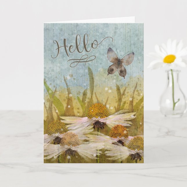 Carte Bonjour Fleurs et Papillon Messy (Petite plante)