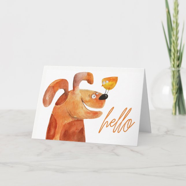 Carte "Bonjour" Garder en contact avec le chiot et l'ois (Devant)