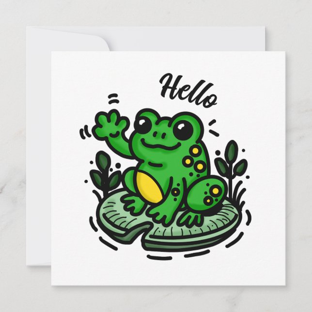 Carte Bonjour  | Grenouille sur la main Lily Pad tirée (Devant)
