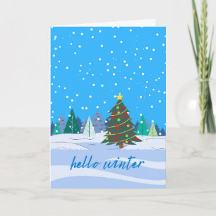 Carte Bonjour hiver Arbre de Noël en neige