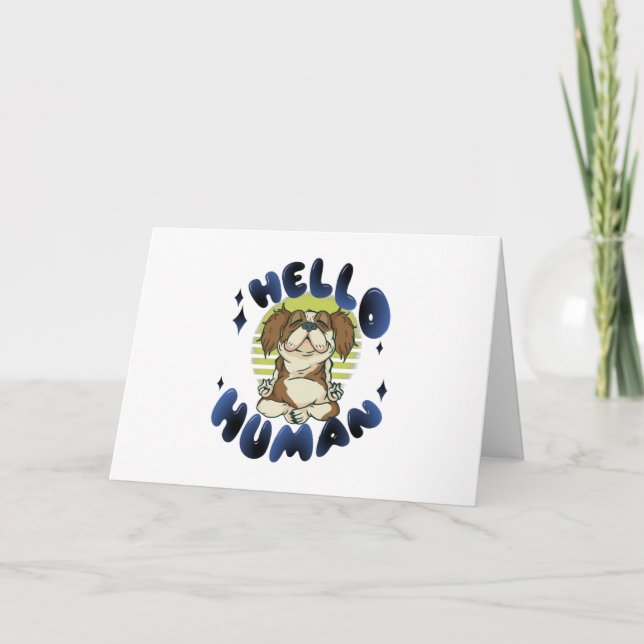 Carte Bonjour humain Méditer chien de yoga (Devant)
