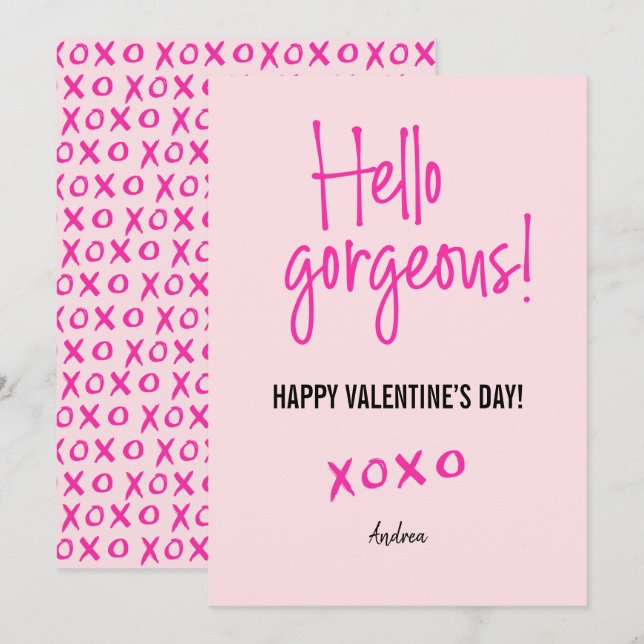 Carte Bonjour Jolie Saint-Valentin xoxo rose (Devant / Derrière)